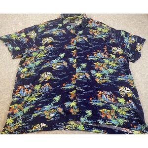 Star Wars The Mandalorian Grogu Tropical Aloha Shirt Navy Blue Men's 3XL